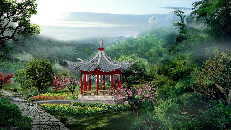 建科為大家簡析現(xiàn)代中式風格園林設計