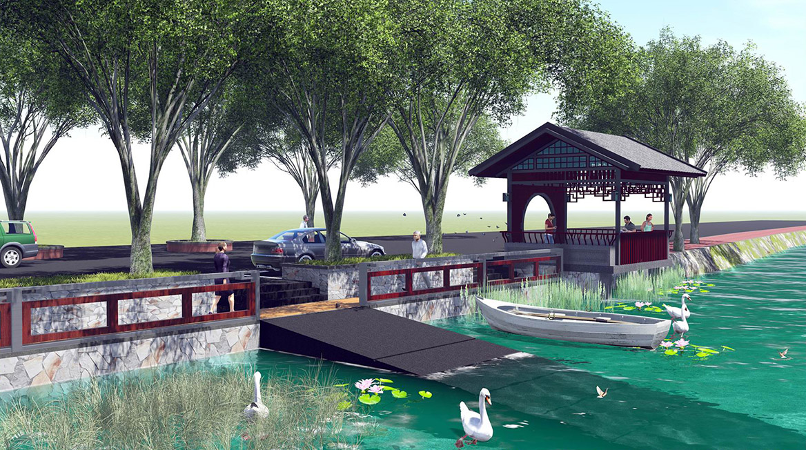 洪梅鎮(zhèn)烏沙村村莊規(guī)劃設(shè)計沿河涌街道節(jié)點涼棚效果圖一